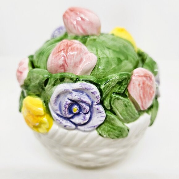 Otagiri Mary Ann Baker Hand Painted Spring Flowers Ceramic Sugar Bowl /Jelly Jar - Picture 2 of 7